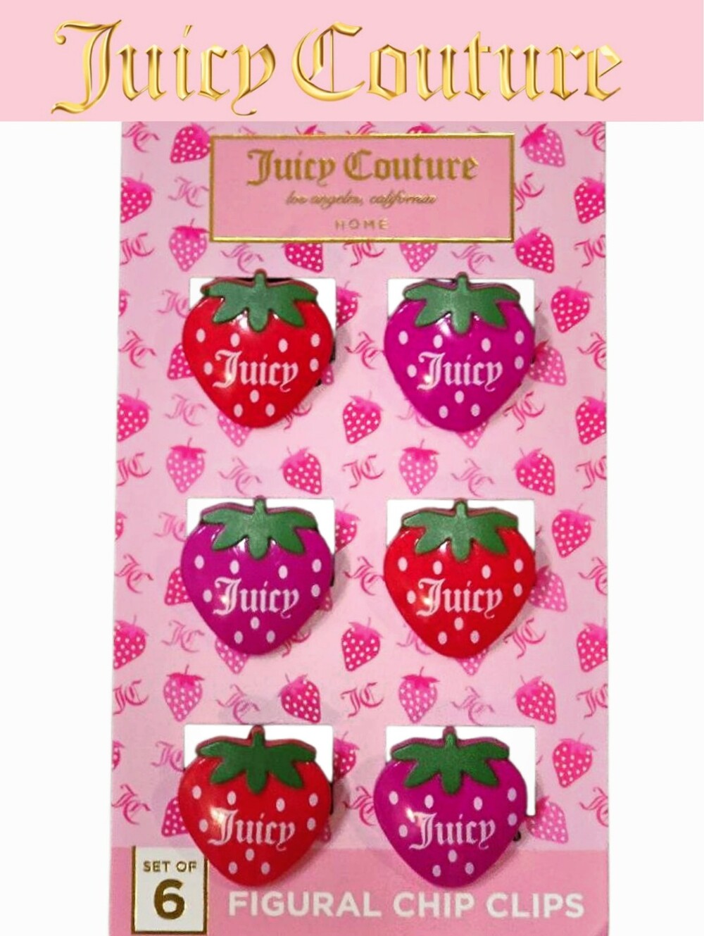 Juicy Couture Home Strawberry Figural Chip Clips Set Of 6